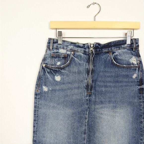 Zara TRF Distressed Asymmetrical Denim Skirt Size M - Picture 4 of 6